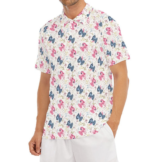 Blue Alien & Pink Friend Love - Men's Polo Shirt