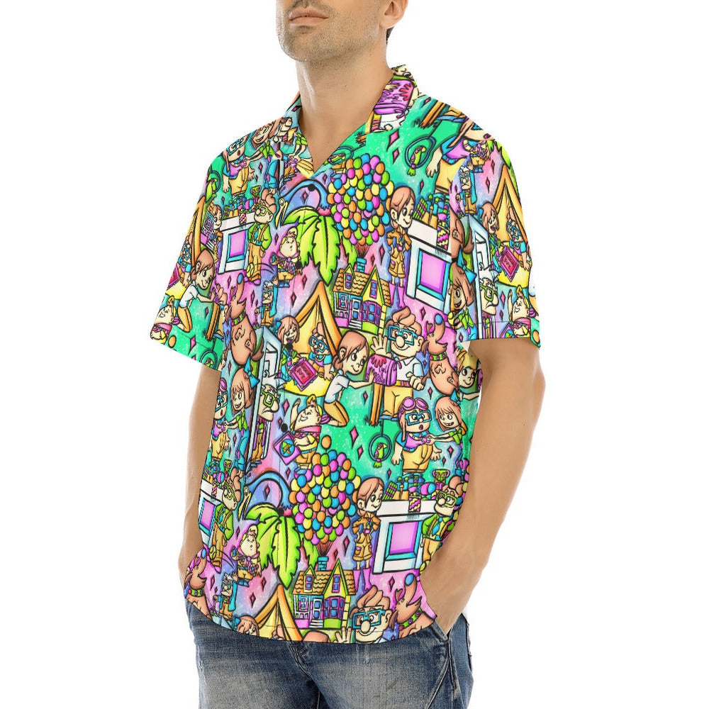 Balloon House Adventure Scenes - Men's Hawaiian Button Up Shirt