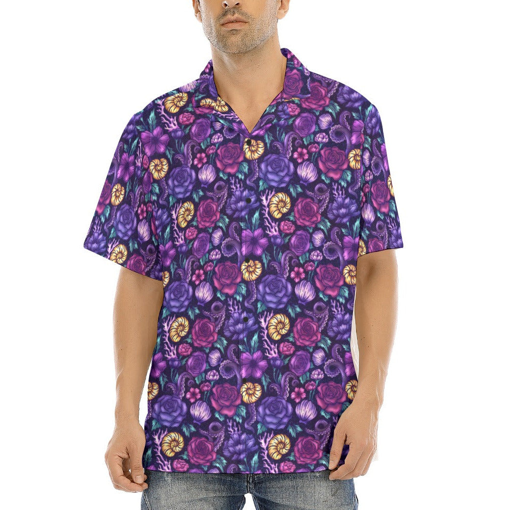 Fairytale Florals – Dark Sea Witch - Men's Hawaiian Button Up Shirt