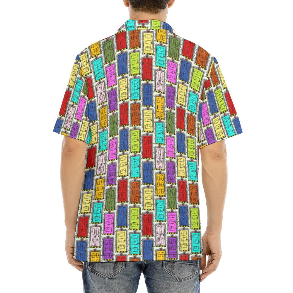 Sketchy Scare Doors - Men's Hawaiian Button Up Shirt