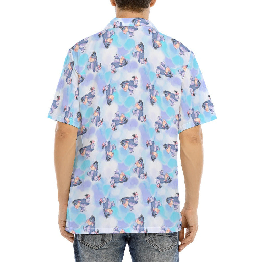 Watercolor Gentle Donkey - Men's Hawaiian Button Up Shirt