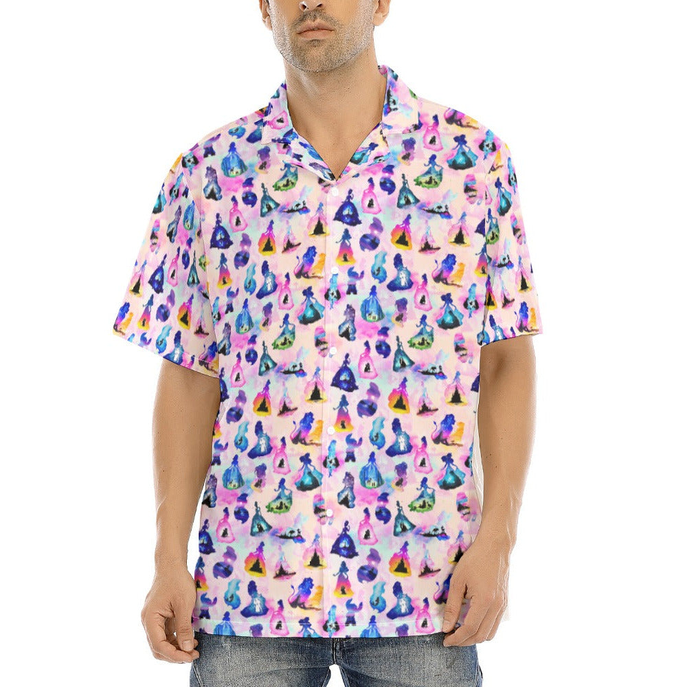 Princess And Classic Animation Silhouettes - Men's Hawaiian Button Up Shirt