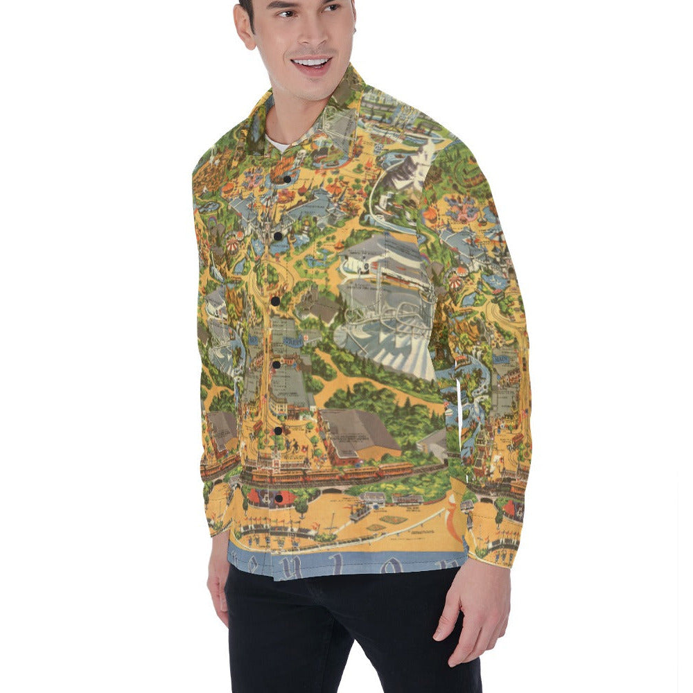 Vintage Theme Park Map - Men's Long Sleeve Button Up Shirt