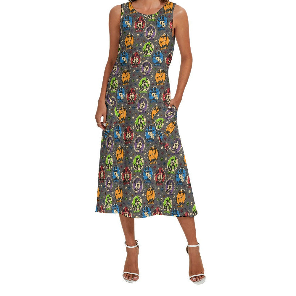 Gothic Halloween Cameos - Women’s Diagonal Pocket Midi Dress