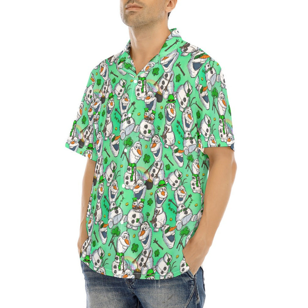 Sketched Snowman St. Patrick’s Day - Men's Hawaiian Button Up Shirt