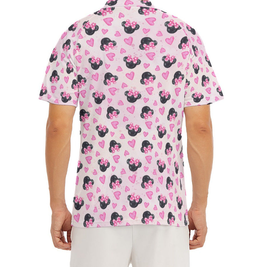 Watercolor Pink Bow Mouse Ears - Men's Polo Shirt