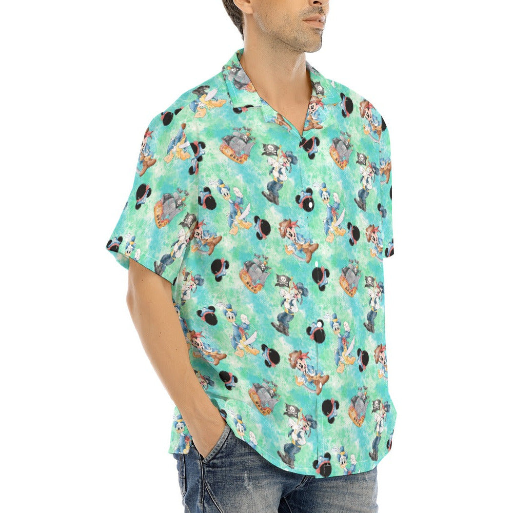 Pirate Crew Watercolor Adventure - Men's Hawaiian Button Up Shirt