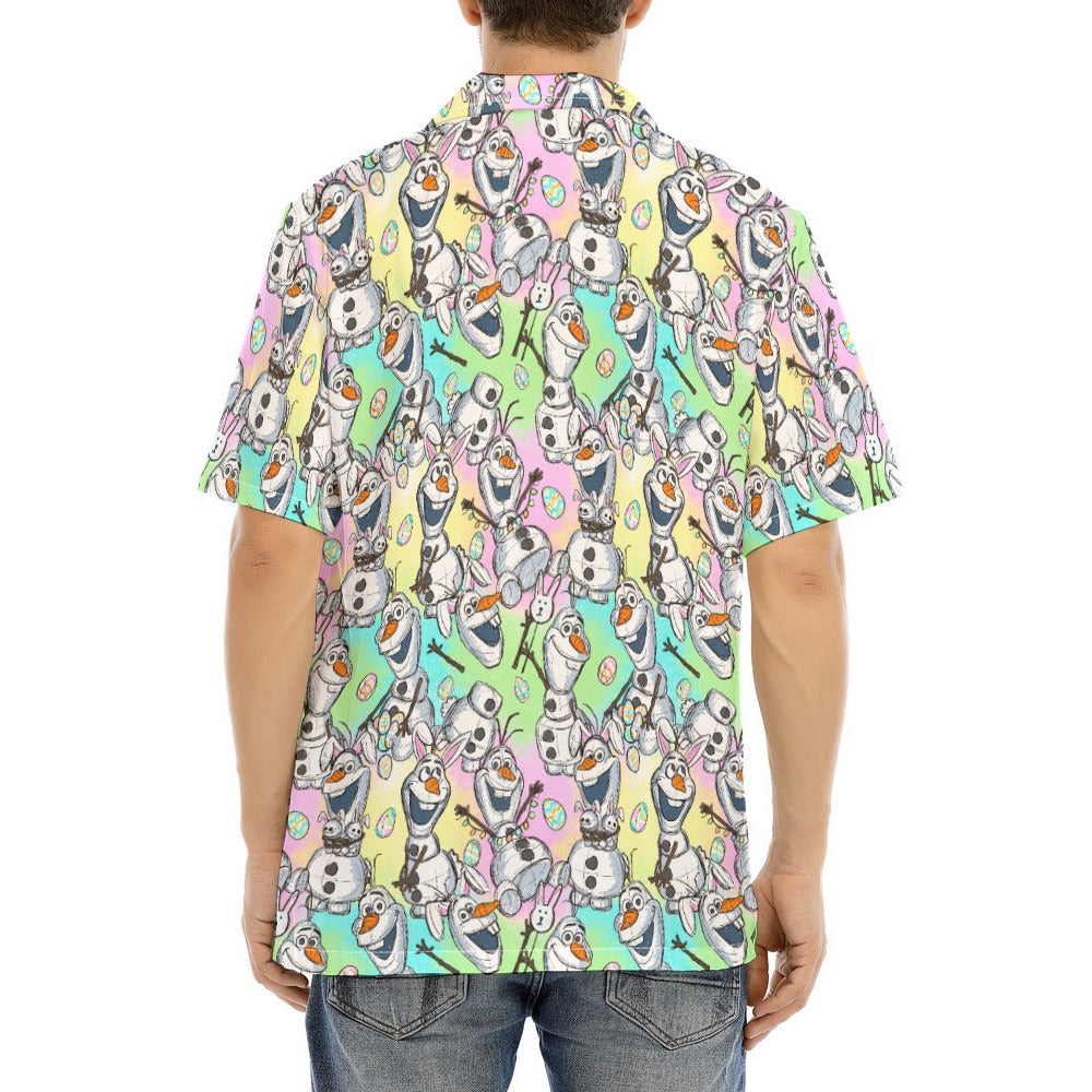 Sketched Snowman Easter - Men's Hawaiian Button Up Shirt