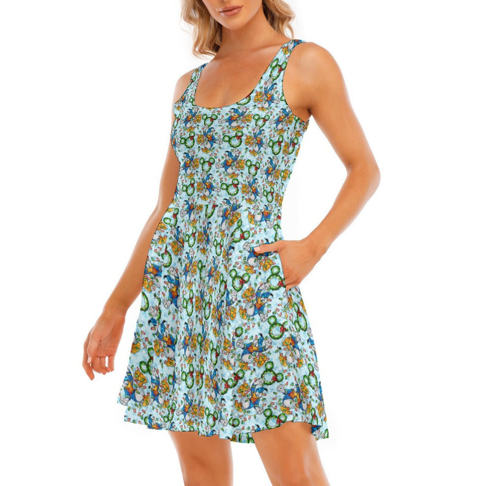 Duck’s Holiday Lights Tangle - Women's Sleeveless Pocket Skater Dress