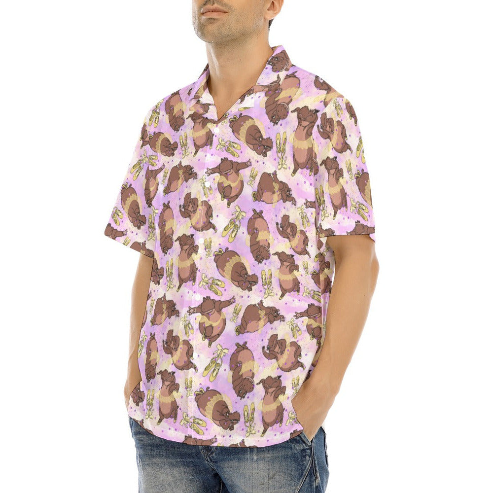 Ballerina Hippos - Men's Hawaiian Button Up Shirt