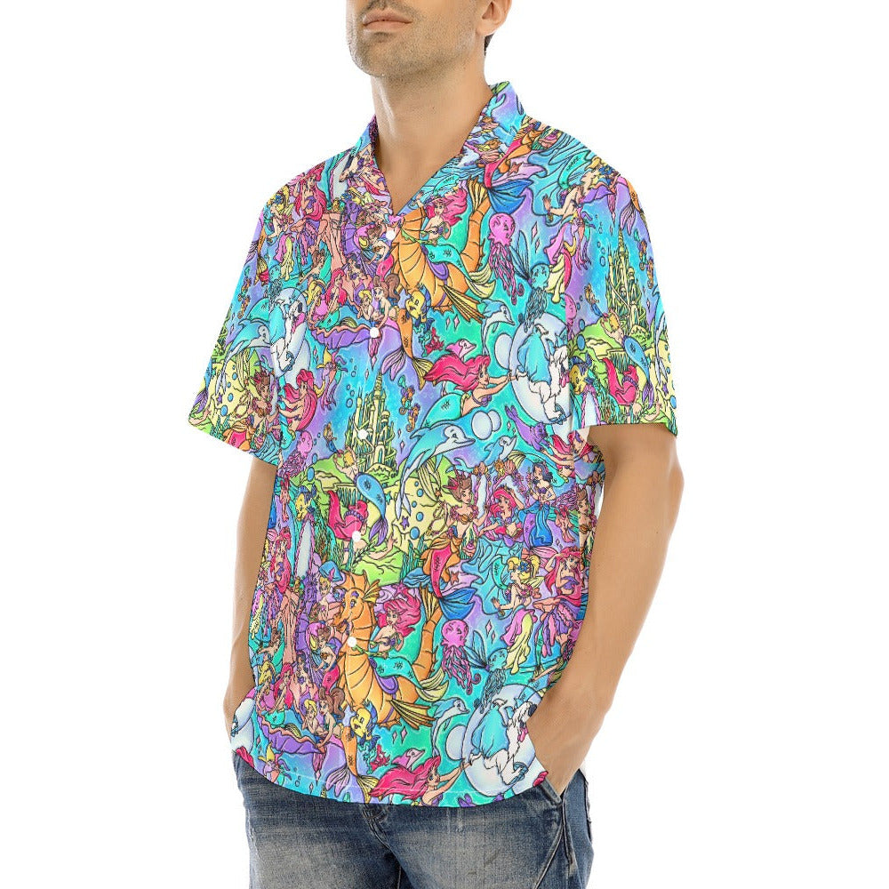 Under the Sea Storybook Scenes - Men's Hawaiian Button Up Shirt