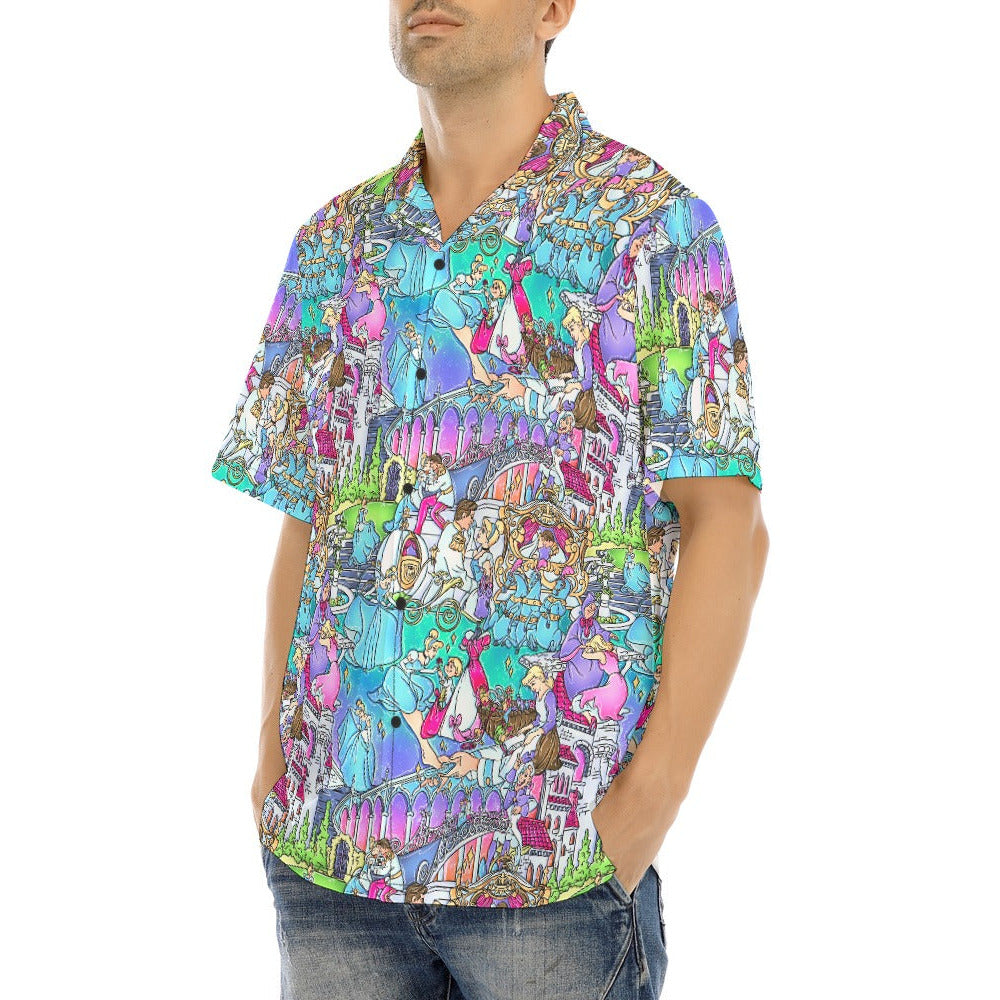 Glass Slipper Storybook Scenes - Men's Hawaiian Button Up Shirt