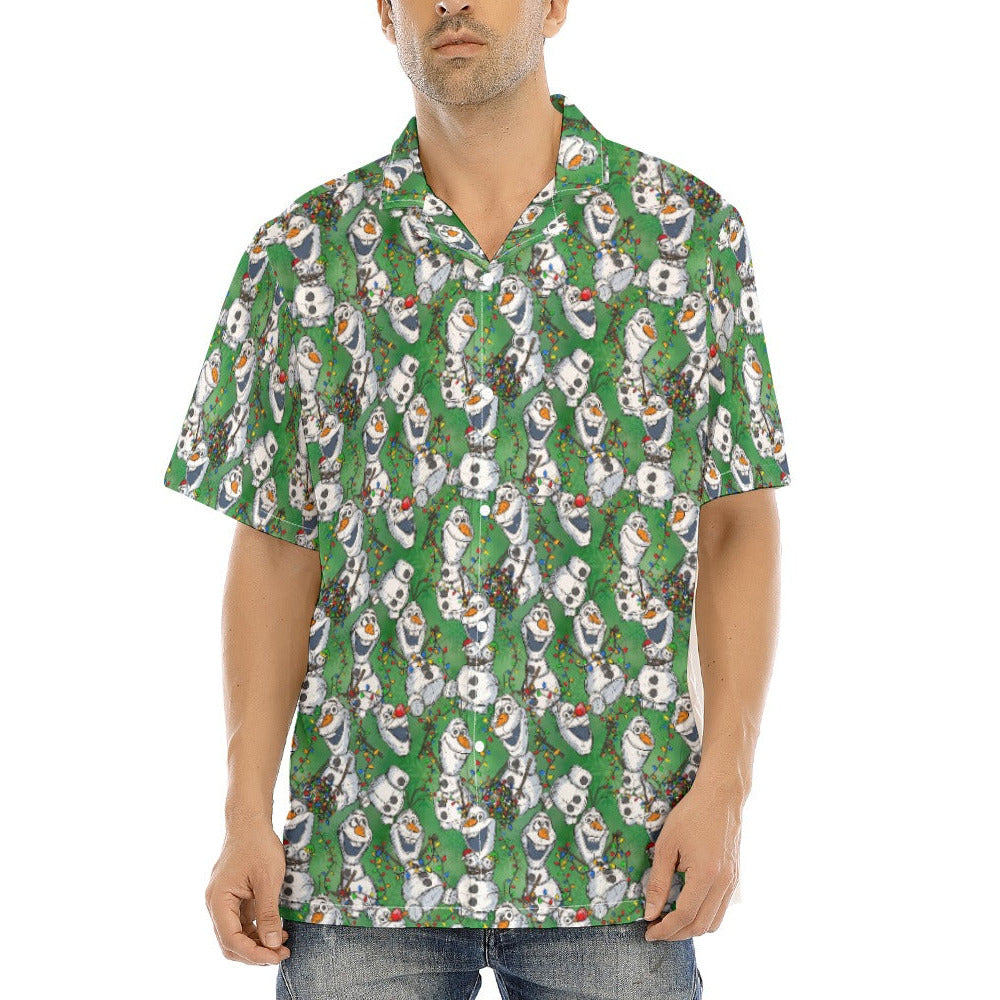 Sketched Snowman Christmas - Men's Hawaiian Button Up Shirt
