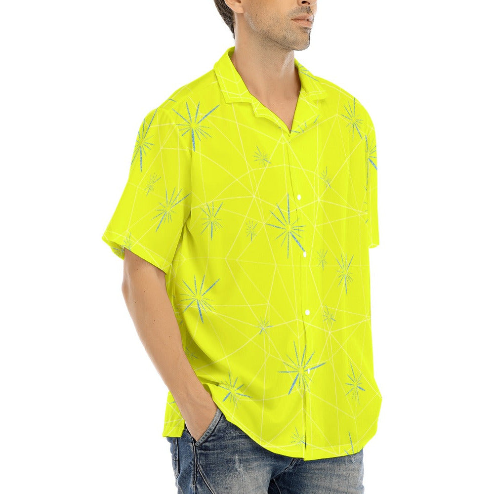 Joyful Blue & Yellow Florals - Men's Hawaiian Button Up Shirt