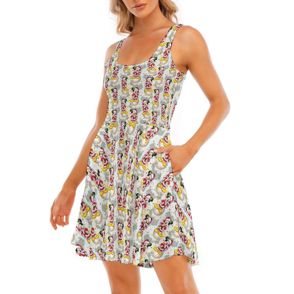 Santa Mouse Celebration - Women's Sleeveless Pocket Skater Dress