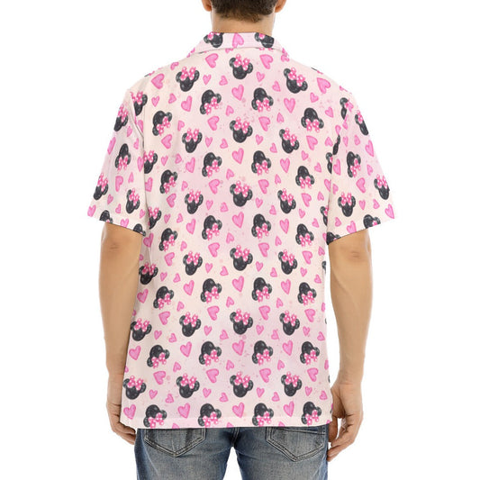 Watercolor Pink Bow Mouse Ears - Men's Hawaiian Button Up Shirt