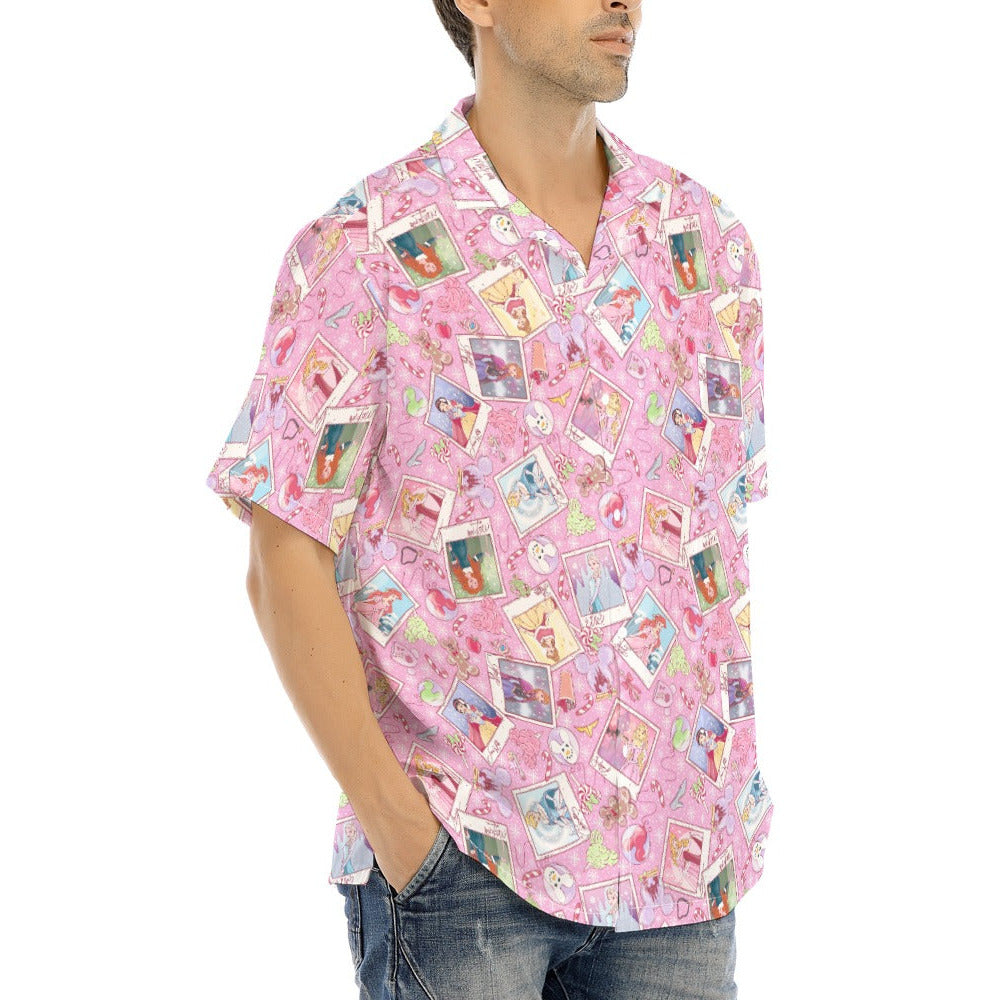 Holiday Winter Princess Christmas Snapshots - Men's Hawaiian Button Up Shirt