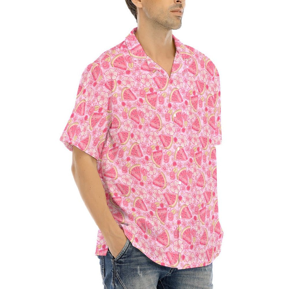 Summer Fruits - Watermelon - Men's Hawaiian Button Up Shirt