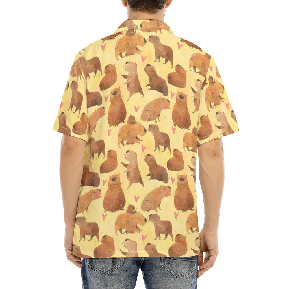 Capybara Love - Men's Hawaiian Button Up Shirt