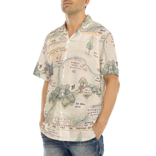 Hundred Acre Map - Men's Hawaiian Button Up Shirt