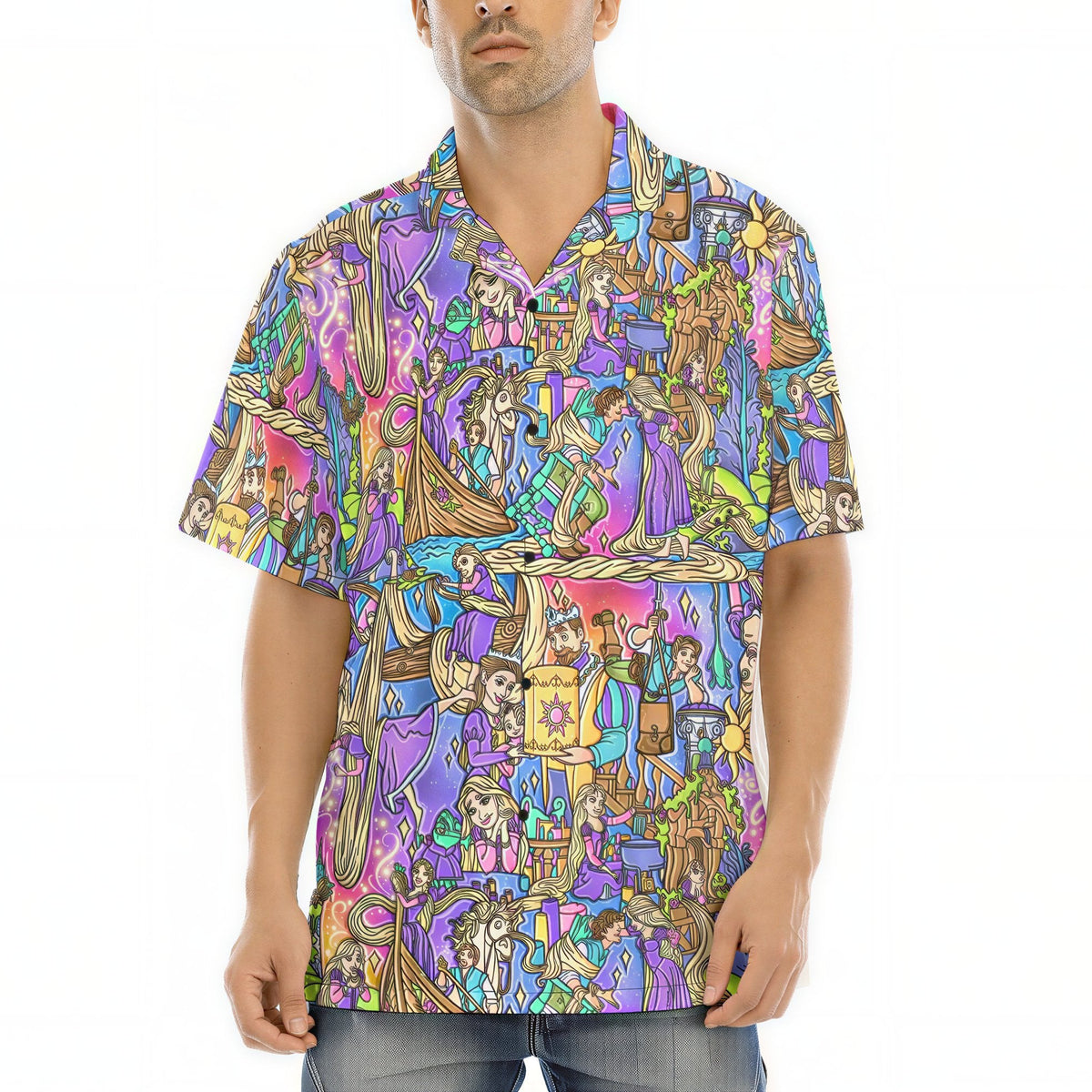 Golden Hair Storybook Scenes - Men's Hawaiian Button Up Shirt