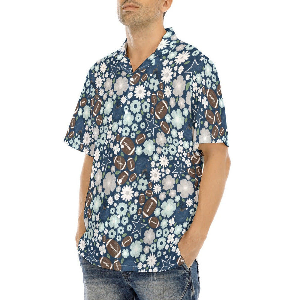 Blue Star Blooms - Men's Hawaiian Button Up Shirt