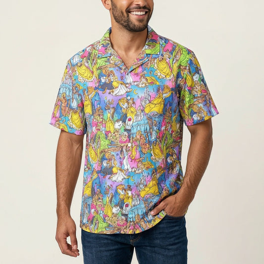 Enchanted Tale Storybook Scenes - Men's Hawaiian Button Up Shirt