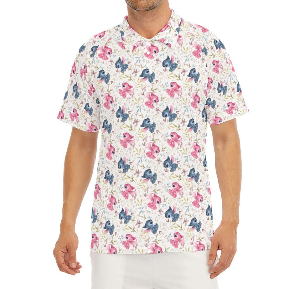 Blue Alien & Pink Friend Love - Men's Polo Shirt