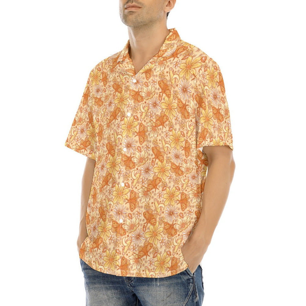 Orange Crystal Moths - Men's Hawaiian Button Up Shirt