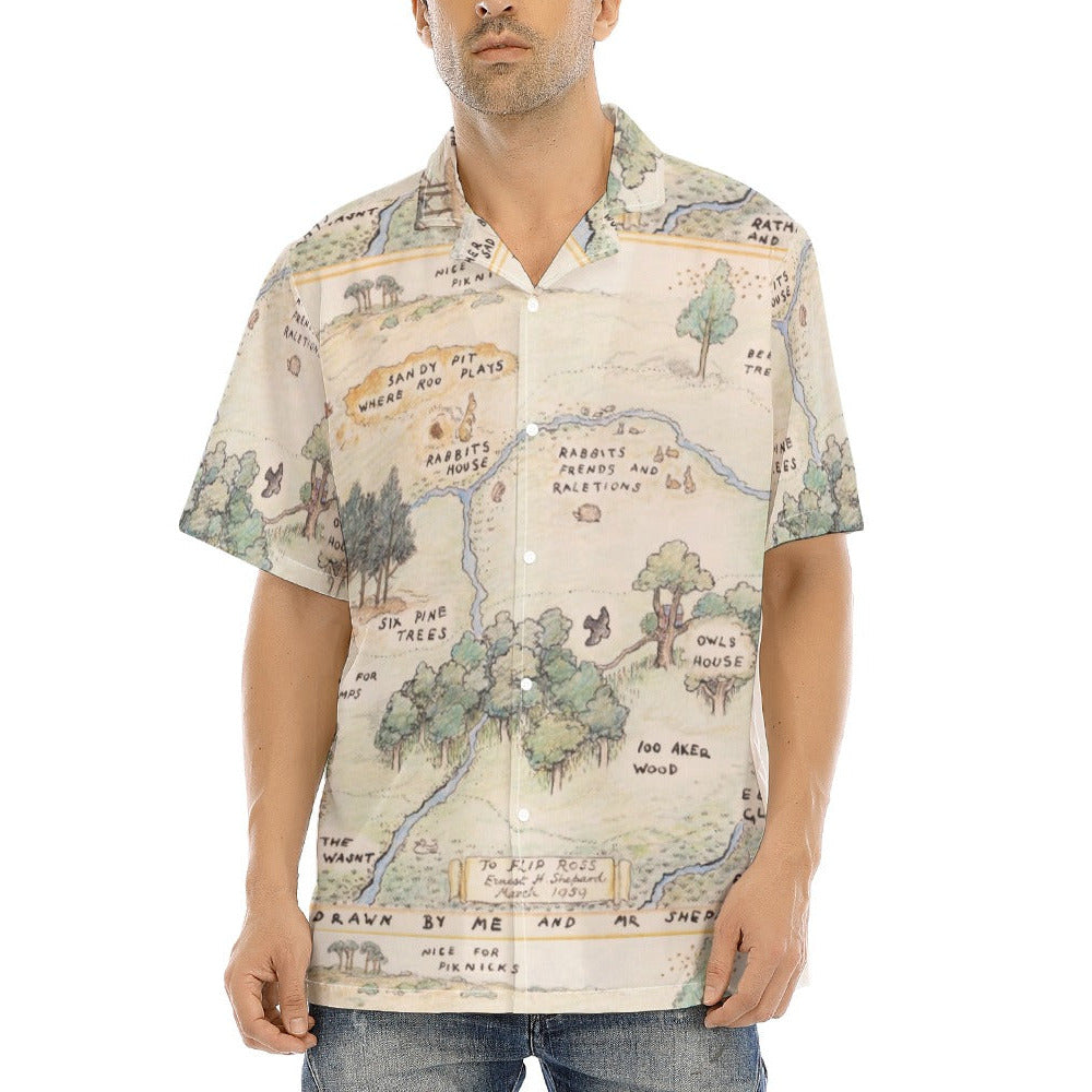 Hundred Acre Map - Men's Hawaiian Button Up Shirt