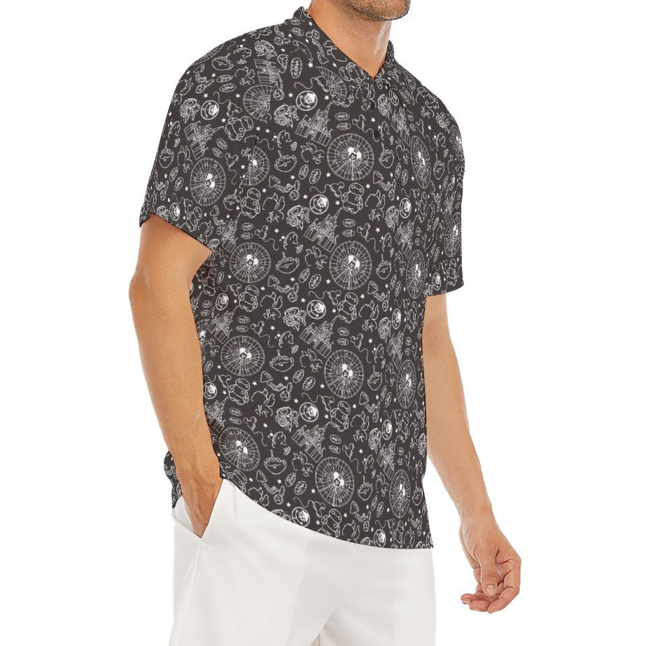 Monochrome Theme Park Icons - Men's Polo Shirt