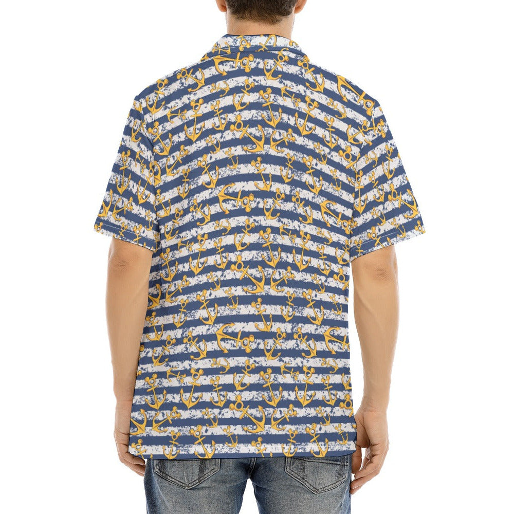 Nautical Mouse Ear Anchors - Men's Hawaiian Button Up Shirt