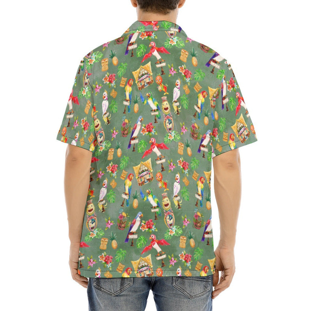 Orange Bird & Tiki Friends - Men's Hawaiian Button Up Shirt