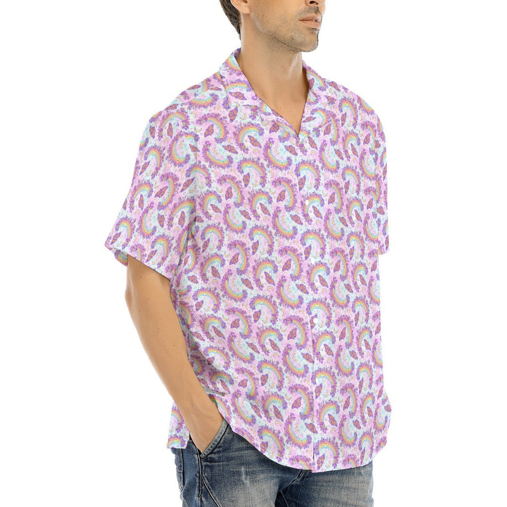 Monarch Butterflies & Rainbows - Men's Hawaiian Button Up Shirt