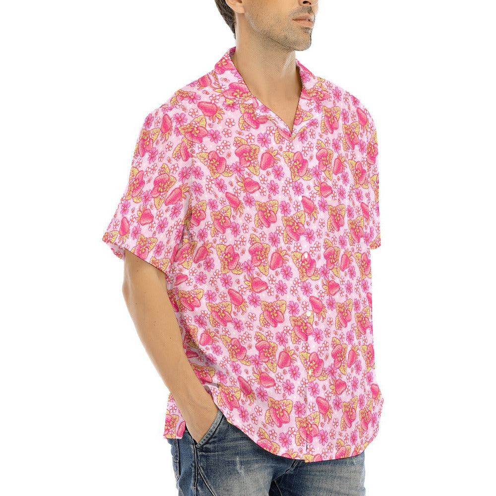 Summer Fruits - Strawberry - Men's Hawaiian Button Up Shirt