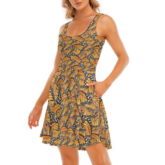 Animal Print - Monarch Butterfly - Women's Sleeveless Pocket Skater Dress