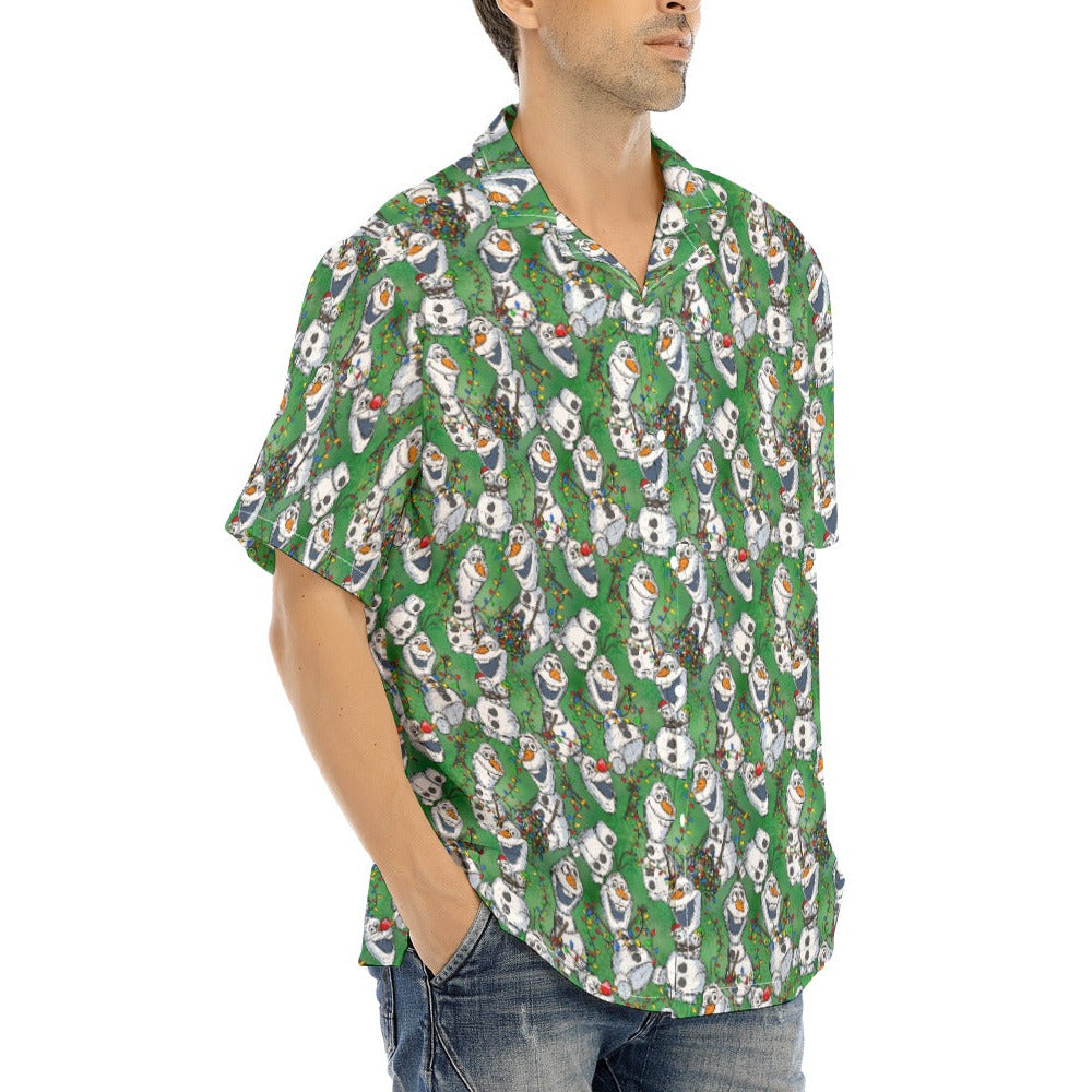 Sketched Snowman Christmas - Men's Hawaiian Button Up Shirt