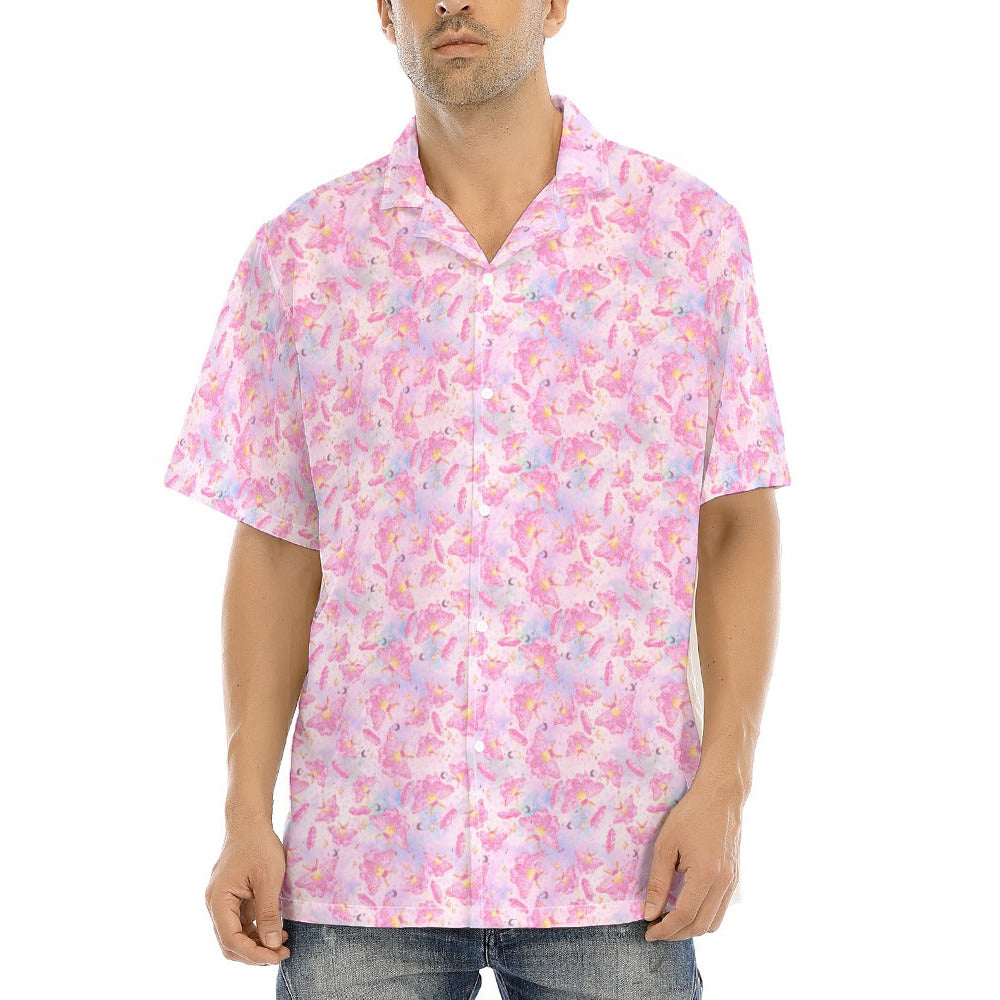 Pink Crystal Lunar Moths - Men's Hawaiian Button Up Shirt