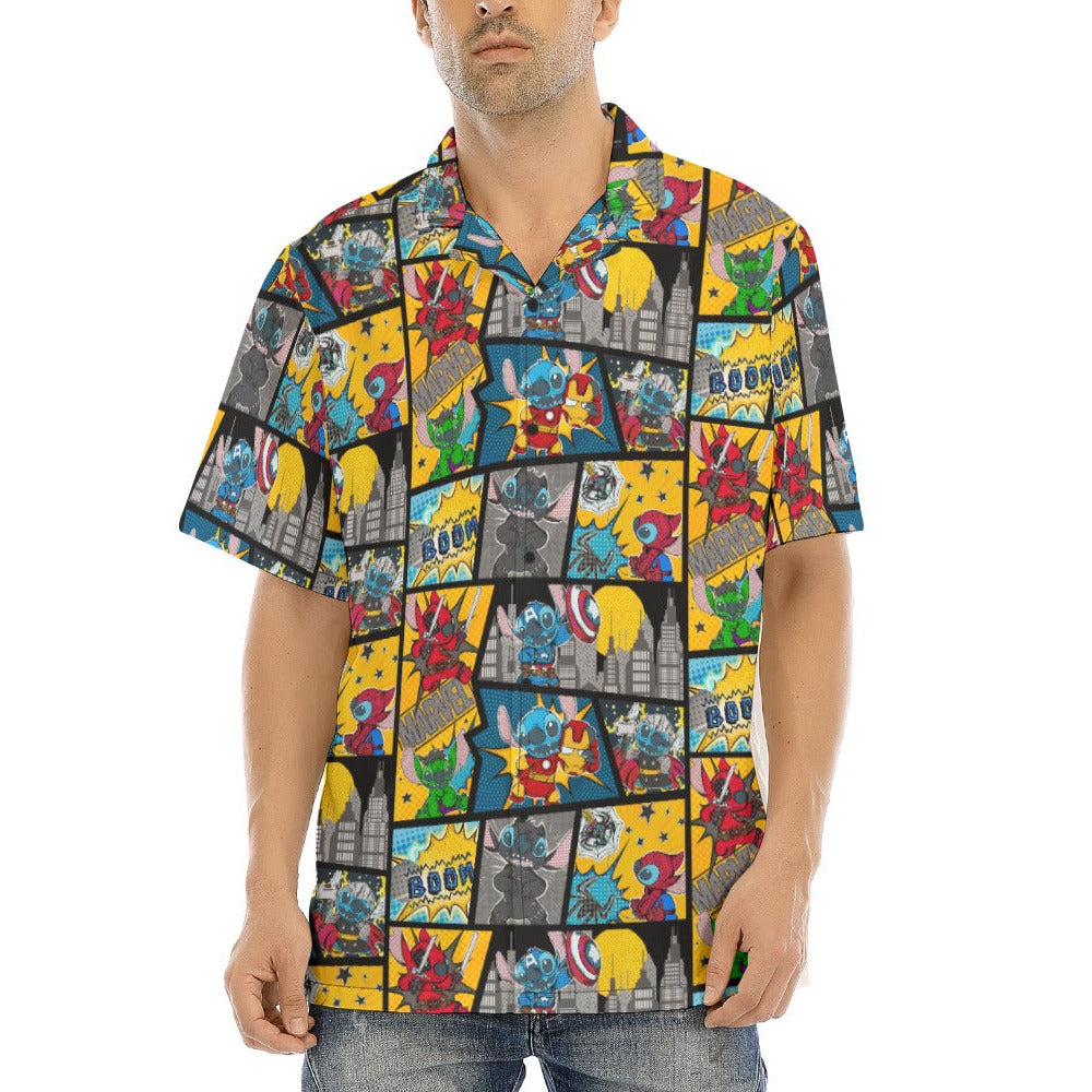 Superhero Stitch - Comic Action - Men's Hawaiian Button Up Shirt