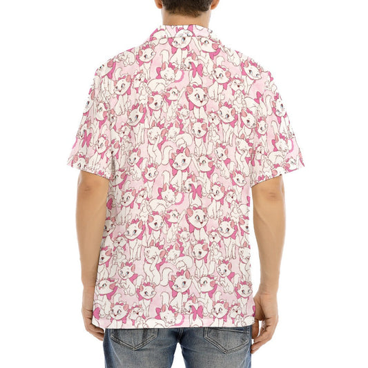 Sweet Kitten with Pink Bow - Men's Hawaiian Button Up Shirt