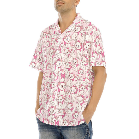 Sweet Kitten with Pink Bow - Men's Hawaiian Button Up Shirt