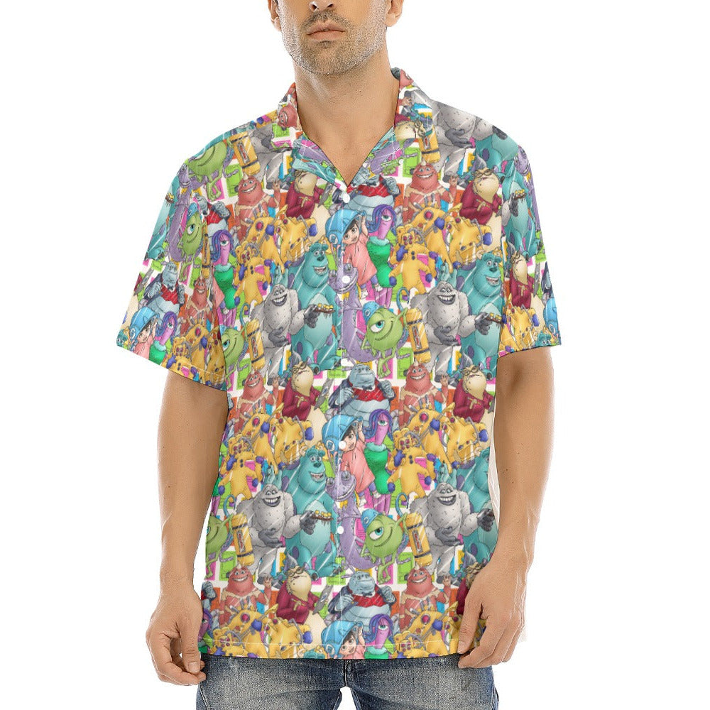 Monster Mayhem Sketched - Men's Hawaiian Button Up Shirt
