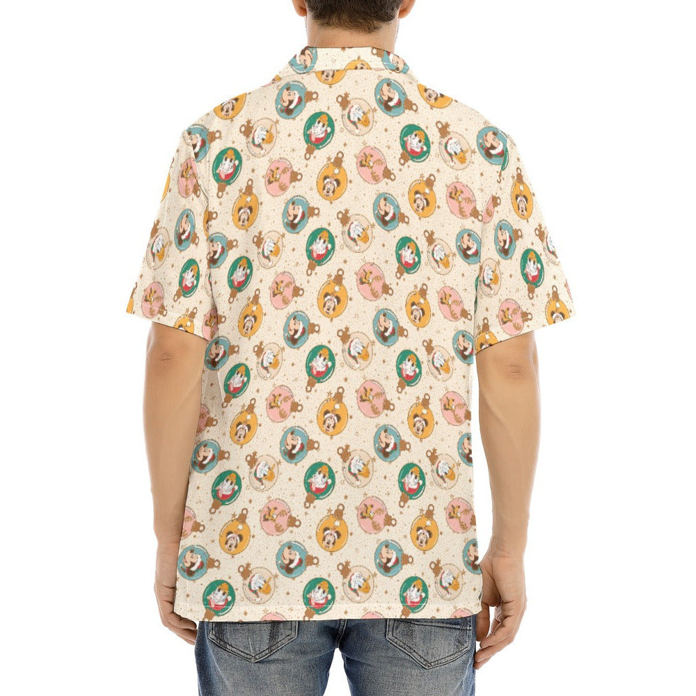 Golden Holiday Baubles - Men's Hawaiian Button Up Shirt