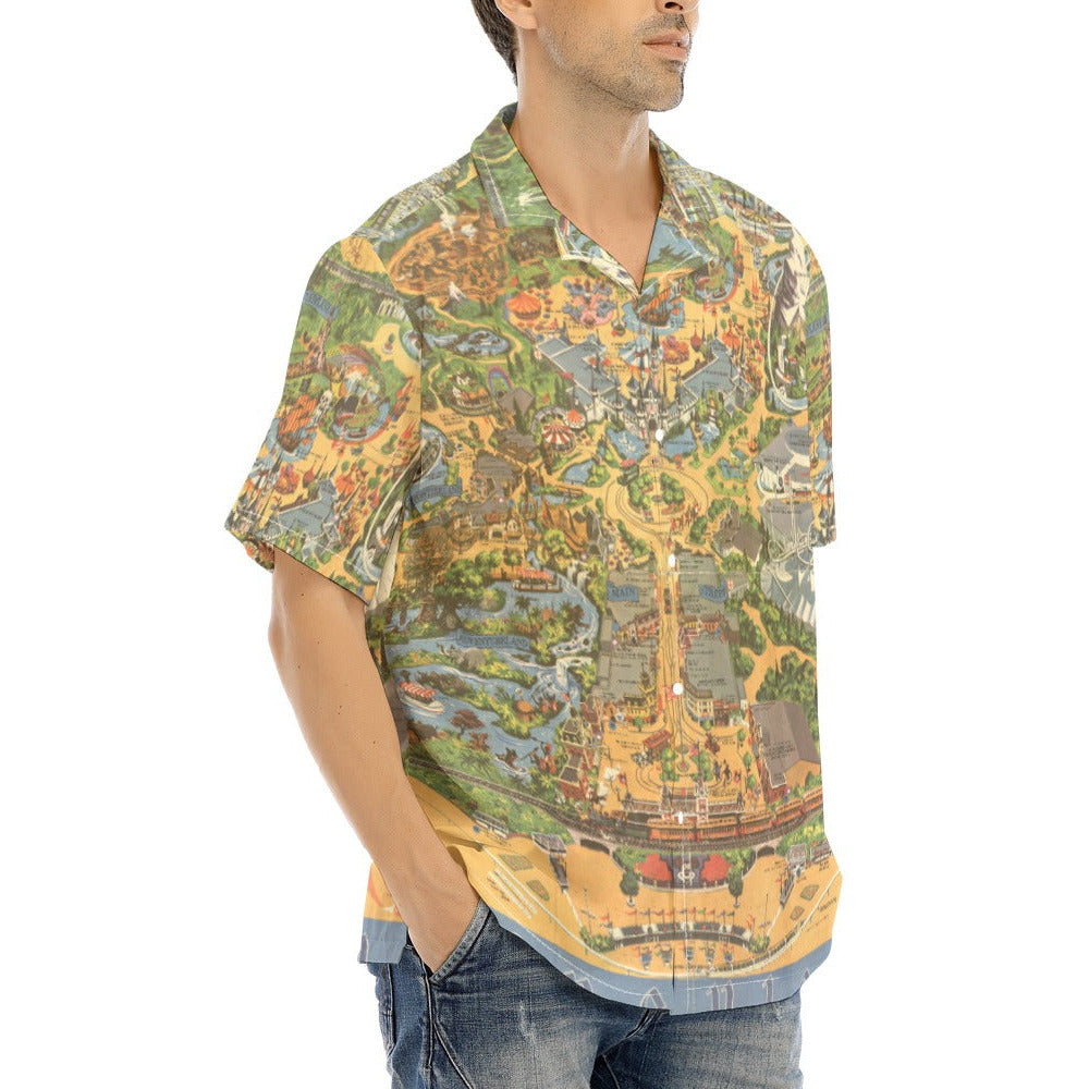 Vintage Theme Park Map - Men's Hawaiian Button Up Shirt
