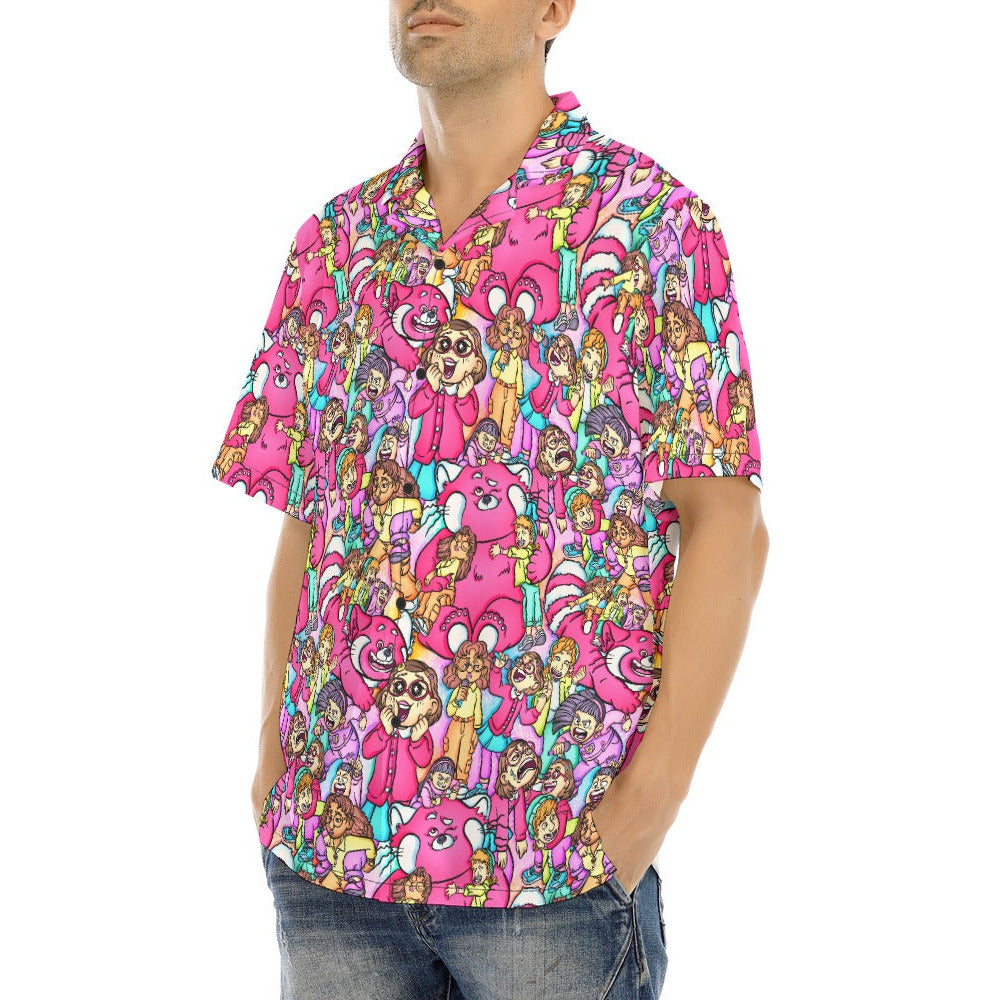 Red Panda Chaos Scenes - Men's Hawaiian Button Up Shirt