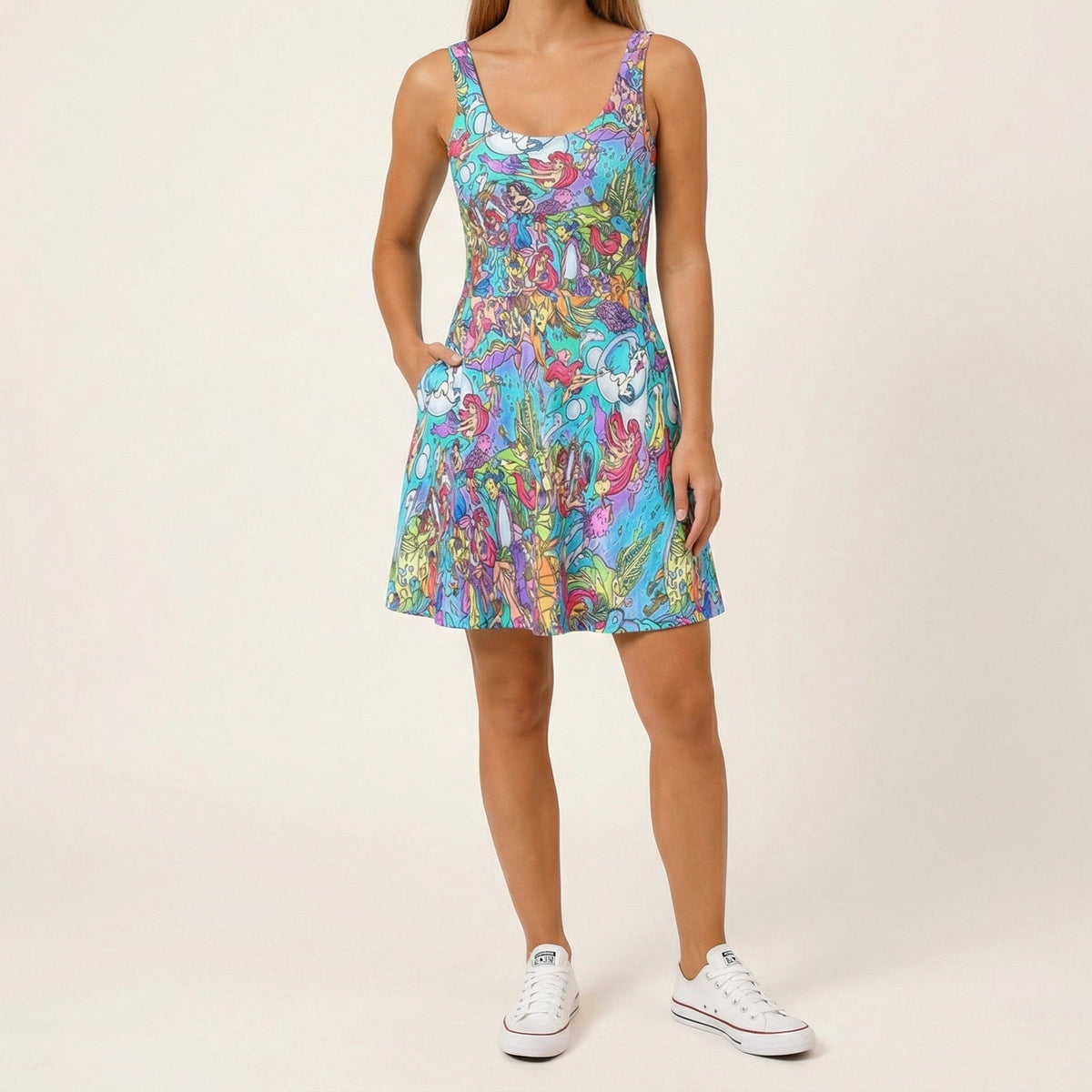 Under the Sea Storybook Scenes - Women's Sleeveless Pocket Skater Dress