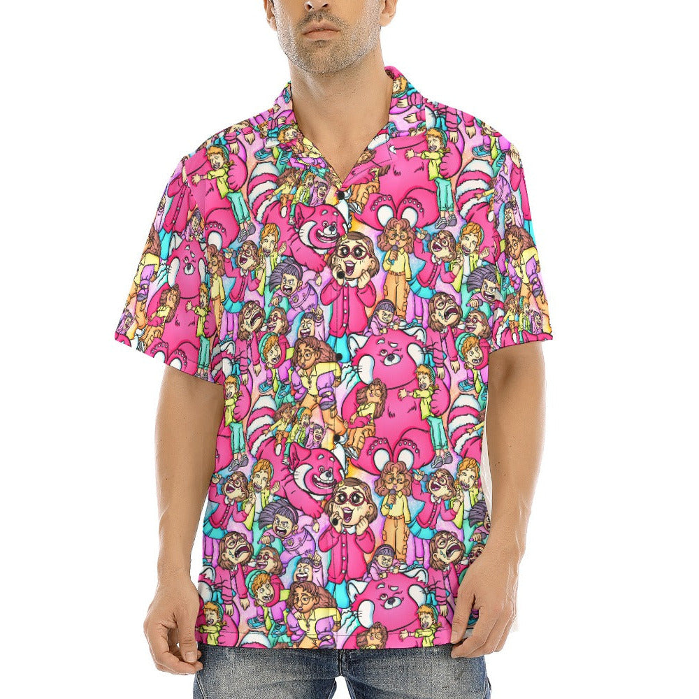 Red Panda Chaos Scenes - Men's Hawaiian Button Up Shirt