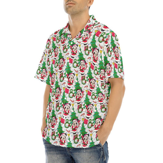 Santa Mouse with Sparkle - Men's Hawaiian Button Up Shirt