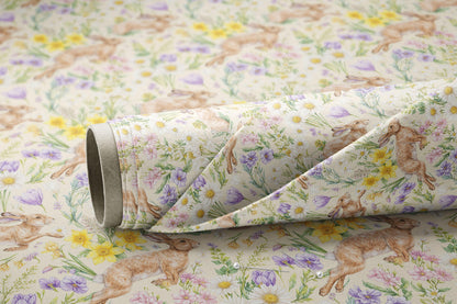 Spring Rabbits and Wildflowers - Digital Seamless Pattern