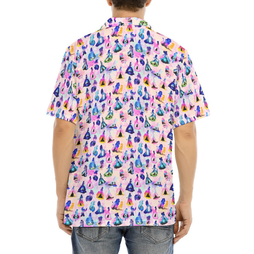 Princess And Classic Animation Silhouettes - Men's Hawaiian Button Up Shirt